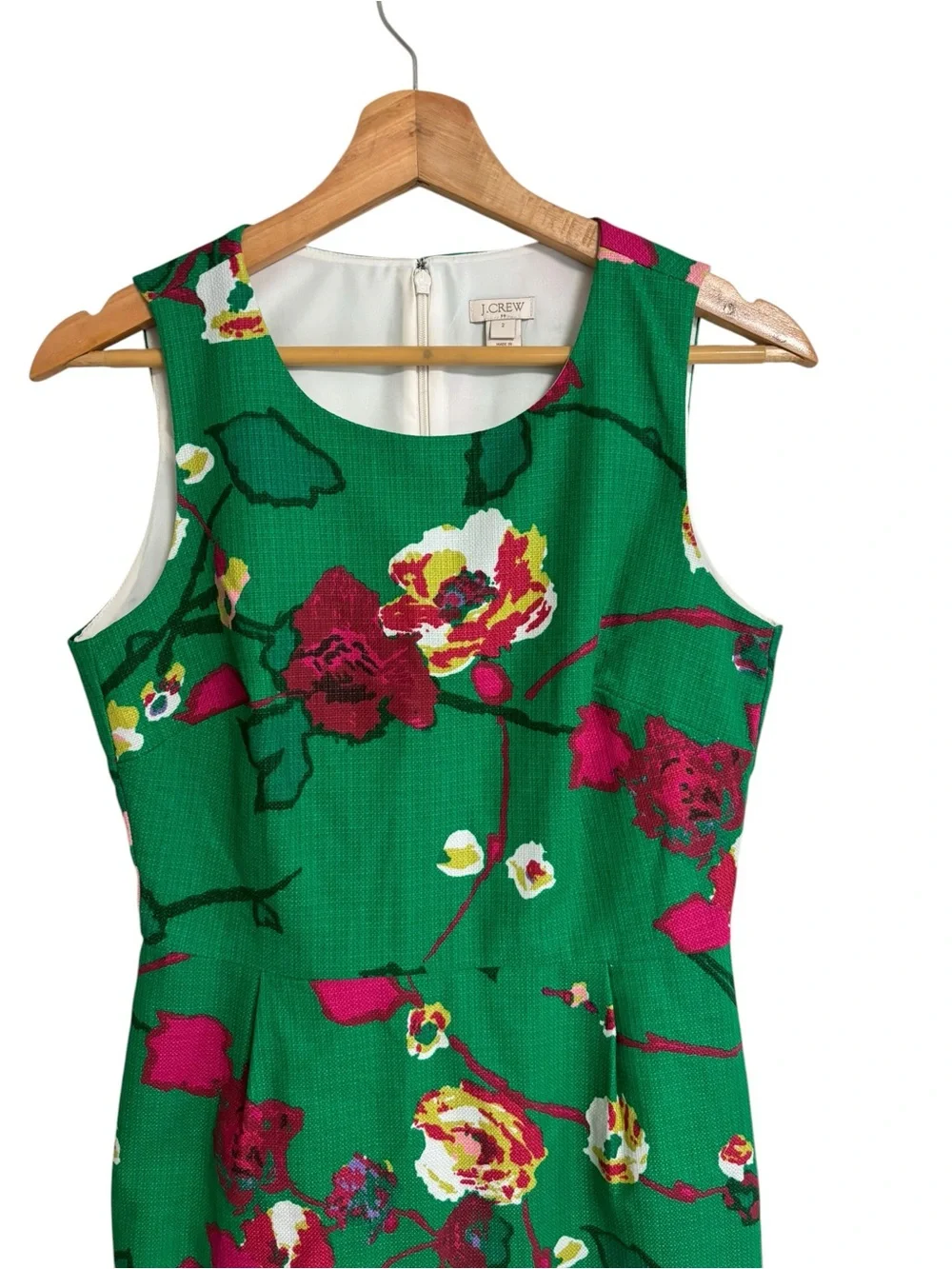 J.Crew Kelly green floral print sleeveless preppy structured sheath dress size 2